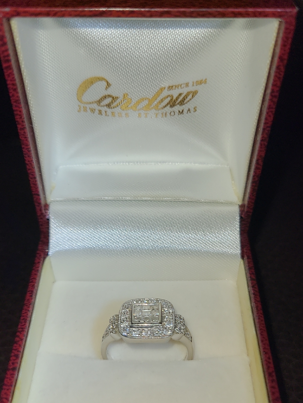 14k Cardow White Gold- Diamond Halo Ring - White